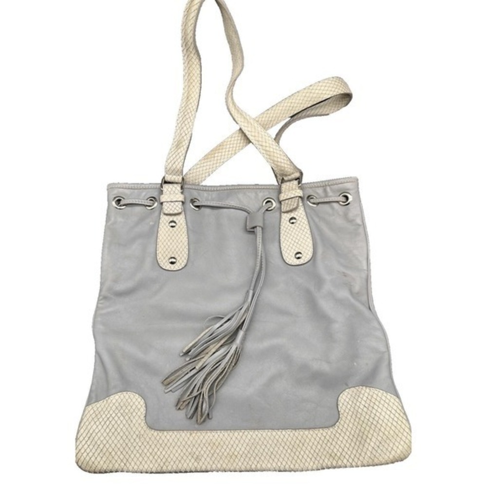 Marizio Taiuti Gray Snake Suede Leather Shoulder Tote Bag Purse Boho Italy - Picture 1 of 10